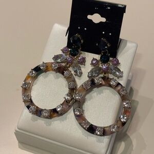 Multi-Color Resin Hoop Earrings, Multi color rhinestones sparkle, OS